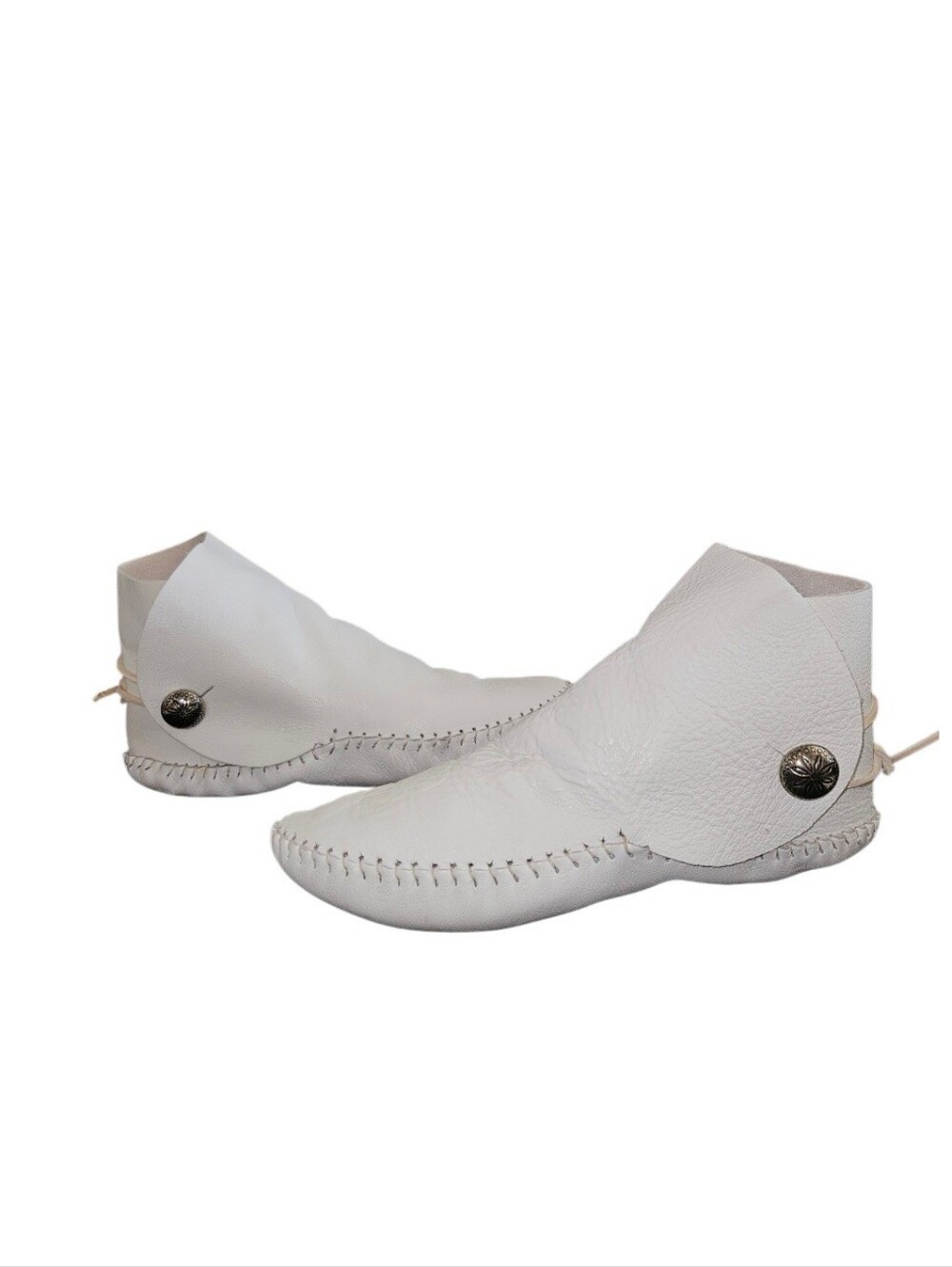 Vintage 80s White Soft Leather Native American Moccasin Booties Size 8